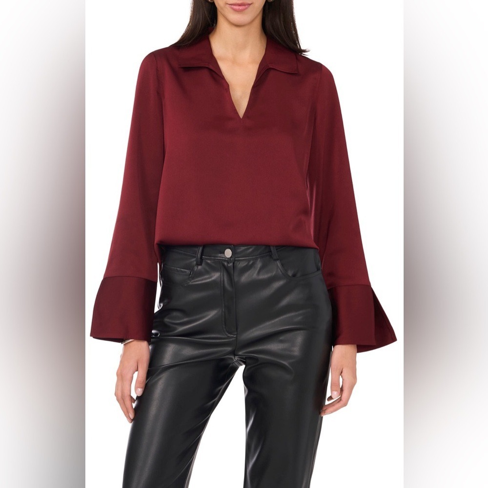 Vince Camuto XS Ruby Mystical Mist Long Sleeve Collared Blouse‎ Top NWT
